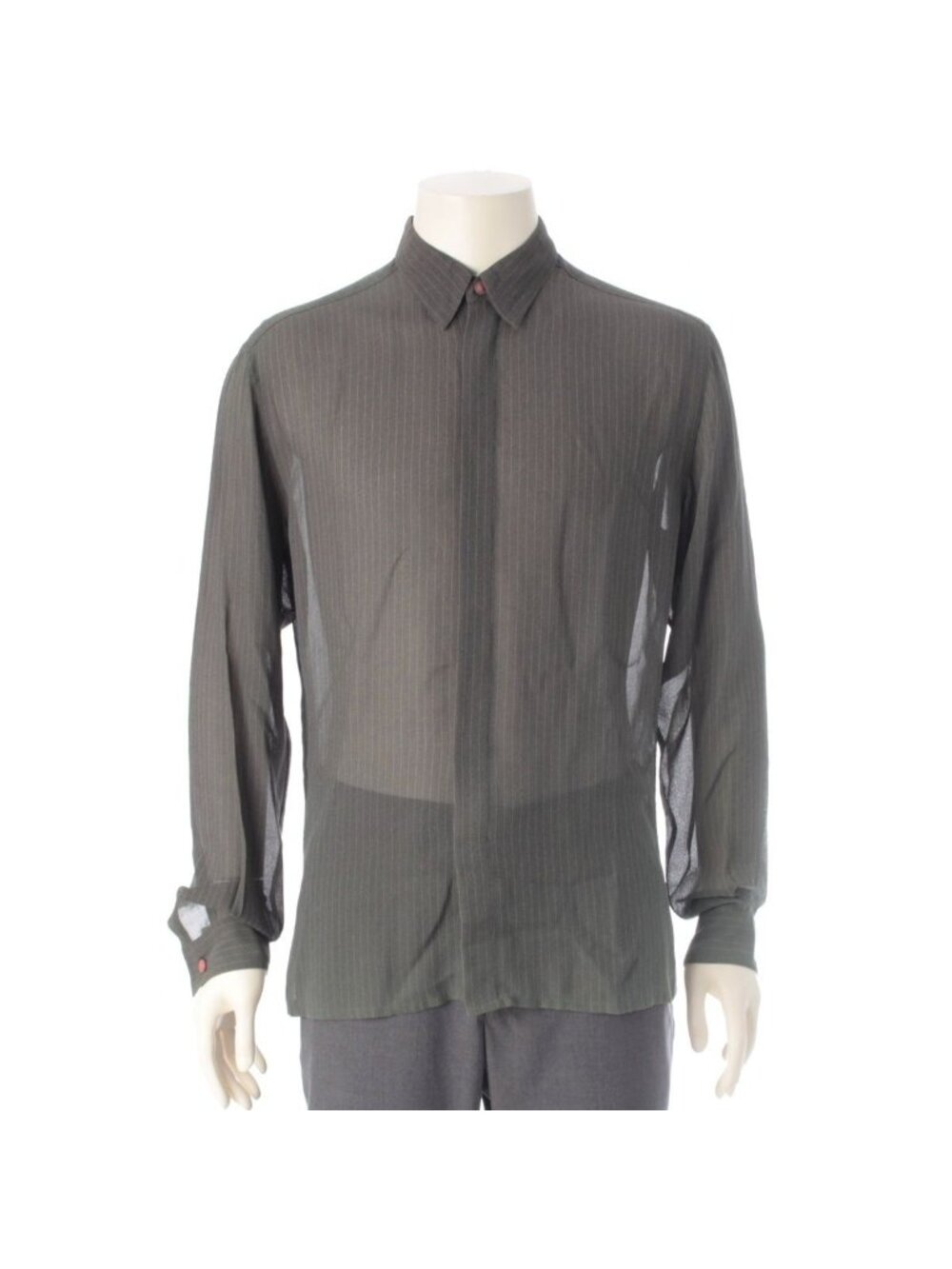 Versace Gianni Acetate Sheer Striped Fade Logo Button Long Sleeve Shirt Top